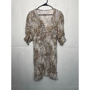 Faithfull The Brand Margherita Signe Animal Print Ruched Mini Dress Size Large